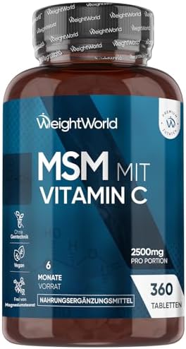 WeightWorld MSM Tabletten - 2400mg mit 100mg Vitamin C - 360 Tabletten | 6 Monate Vorrat, Methylsulfonylmethan & Vit C, Vegan, Frei von Magnesiumstearat, Ohne GentechnniK