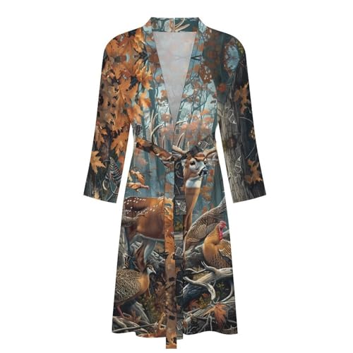 Forests Elk Wild Chicken Funny Men's Robe Novelty Soft Lightweight Bathrobe Long-sleeve Spa Robes4