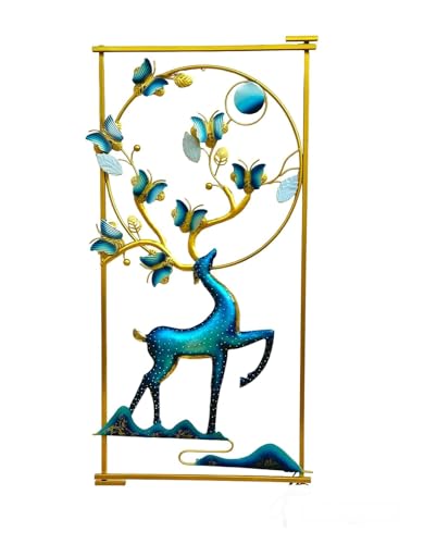 Image of pranjals house Wall Art Deer And Butterfly Metal Frame with LED, Wall Sculpture for Living Room, Bedroom, Drawing Room, Office Wall Hanging for Home Decorative Item