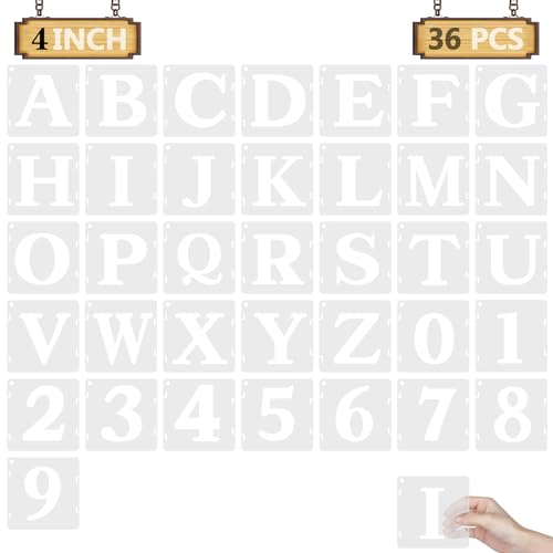Stencil, 36 stencil per alfabeto artistico artigianale, modelli di numeri in plastica riutilizzabili, stencil per lettere per dipingere su legno, parete, tessuto, roccia,lavagna,segnaletica (10 CM)