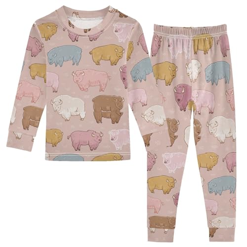 Pajama Sets Long Sleeve Colorful Cute Bison Pattern Soft Comfy Sleepwear 2 Piece PJS 3-8T - Main Image