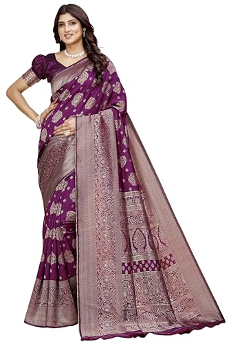 Image of Shasmi Women's Banarasi Saree Pure Kanjivaram Silk Saree Soft new ladies 2025 Design Wear Pattu Sarees Party Sari collections With Blouse Piece for Wedding sadi (PARI-218)