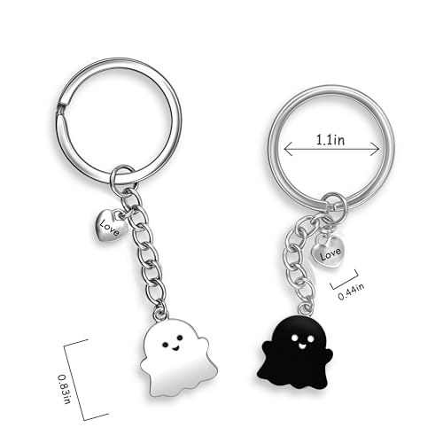 Image of PRCOLUX Funny Cute Ghost Keychain Gifts for Sisters Boyfriend Girlfriend Couple Halloween Christmas Birthday Graduation Gifts