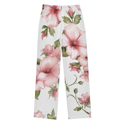 ZZXXB Tropical Flowers Boys Long Pants Soft Trousers Elastic Waist Kids Lounge Bottoms with Pockets S-XL