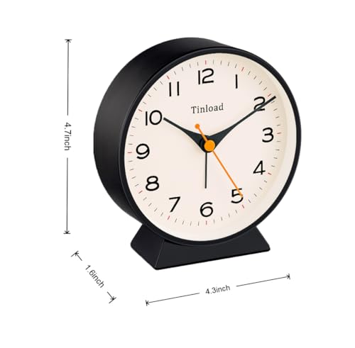 Image of Tinload 4.5 inch Battery Operated Retro Analog Alarm Clock, Small Silent Bedside Desk Clock,Lighted on Demand, Battery Operated, Snooze, for Living Room, Bedroom, Bedside, Desk(Black)