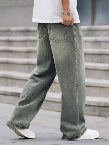 Image of DFGIGT Mens Baggy Jeans Wide Leg Denim Pants Y2k Loose Fit Streetwear | Hip Hop,Vintage 2000s,Jinco Jeans,Straight Leg,5 Pockets