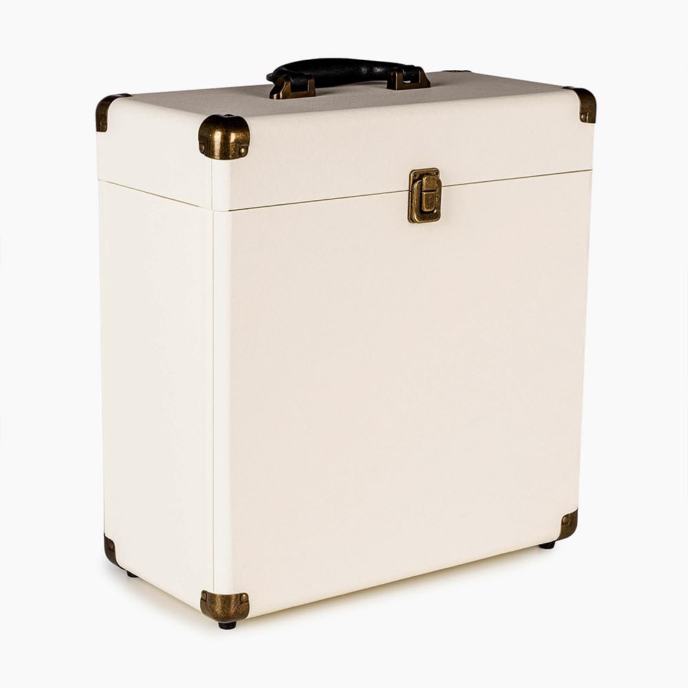 Audizio RC32, Funda Robusta para Guardar Discos, Soporte para vinilos de diseño, Funda para Guardar de 30 a 35 Discos de Vinilo, Accesorios para Discos - Blanco Crema