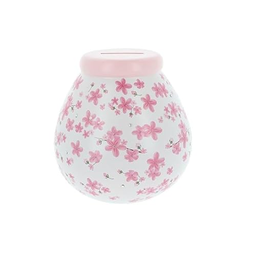 Pot of Dreams Hand Painted Pink Flower Save And Smash Handcrafted White Color Ceramic Money Box Piggy Bank | Perfect Decorative Gift and Saving for Self Care & family Vacation