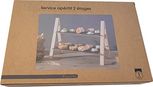 Foto von Mehrstufige Servierplatte Etagere Schieferplatte, 2-stöckig, Serviergestell mit 2 Etagen | Steinplatte Küche Käseplatte Schiefer Platte Groß Schwarz Servierteller Rechteckig Stein Serving Plate