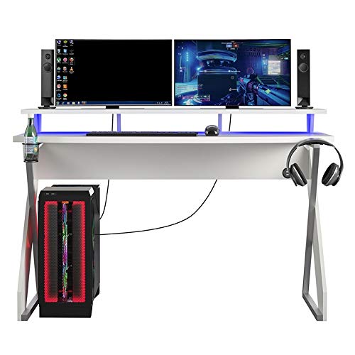 Ntense Xtreme Riser, Ergonomic, Home Office, Work Table, Computer, Gaming Room Desk, Monitor Stand, Cup Holder, Headphone Hook, White #TOP2