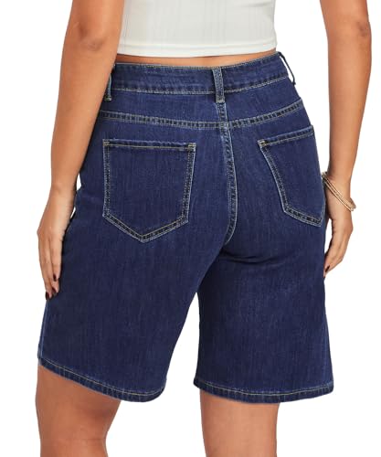 VIPONES Longer Jean Bermuda Shorts for Women High Waisted Stretch Wide Leg Classic Blue Summer Shorts Denim Shorts (6031,L) — view 5