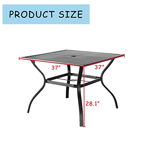 Lokatse Home Outdoor Patio Dining Table Square Heavy Duty Furniture With Umbrella Hole, Black #TOP2