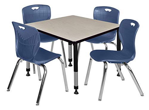 Romig Trek 42 in. Square Adjustable Classroom Table- Maple & 4 Andy 18 in. Stack Chairs- Blue