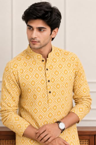 Image of FOXDX Men's Traditional Cotton Floral Printed Only Kurta