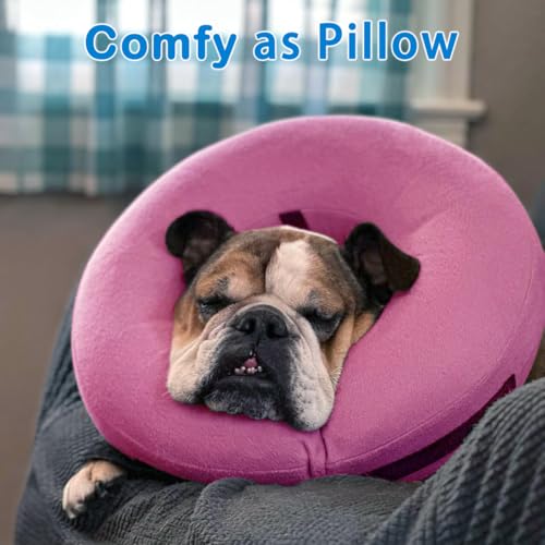 Image of Inflatable Dog Cone Collar, Soft Dog Cone Blow-up Protective Recovery Collar, Pink (L Size)