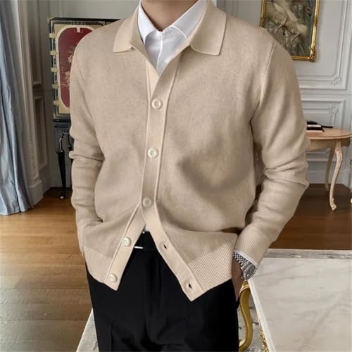 DbdkejjMen's Cardigan Sweater Lapel Button Long Sleeve Casual Simple Warm Knitted Basic Sweater3