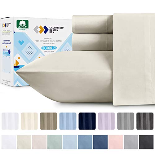 California Design Den 500-Thread-Count Cotton Sateen Queen Sheets - Ivory Solid Color 4