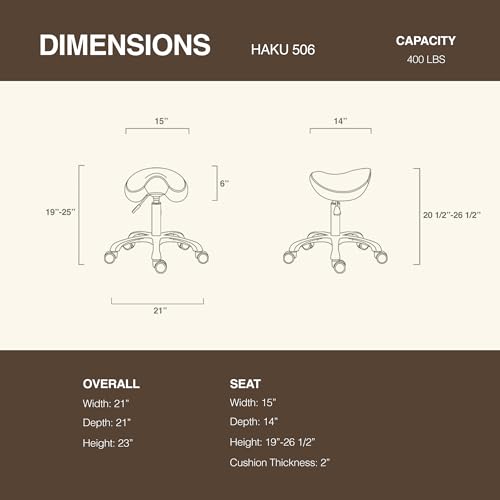 Image of Ergonomic Saddle Stool, Adjustable Pneumatic Swivel Rolling Saddle Seat with Wheels for Hygienic, SPA, Salon, Home and Office, Haku 506 Series, Black