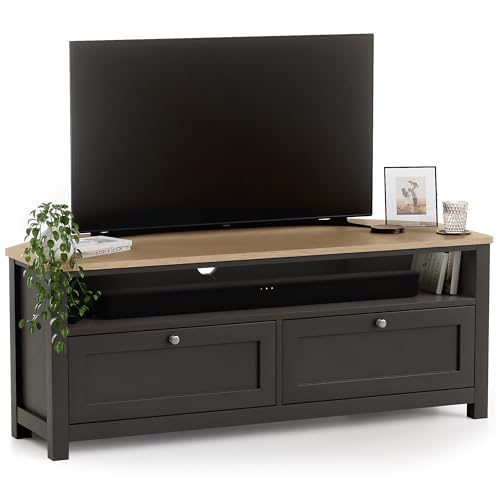 CHRISTOW Corner TV Unit 2 Drawers & Shelf Charcoal
