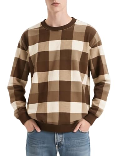 Men’s Regular-Fit Checkered Sweatshirt | Oversized Graphic Pullover for Casual Streetwear & Daily Comfort​