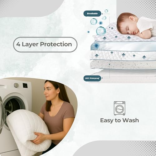 Image of TCD Waterproof Cotton Quilted - Breathable, Hypoallergenic, Noiseless Ultra Soft Fitted Bed Cover with 3 Layers of Protection, 100% Waterproof, No-Slip Design | White, Super King (72 * 84)