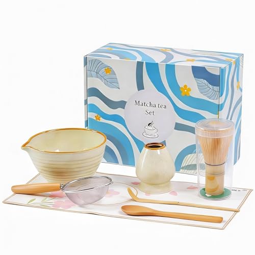 Matcha Whisk Set 7 Pcs, Japanese Matcha Kit With Ceramic Bowl, Bamboo Chasen ...