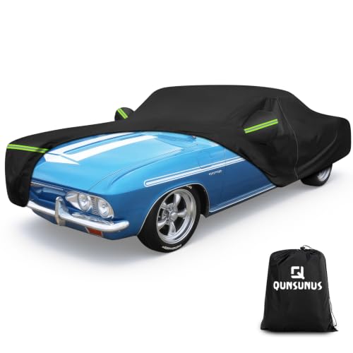 Image of QUNSUNUS Car Cover for Chevy Corvair 2 /4-door Waterproof with Cotton Lining | Heavy 420D Oxford Outdoor All-Weather 1960-1969 Corvair Car Covers, with Zipper and Straps, for Dust, Sun, Wind Protection