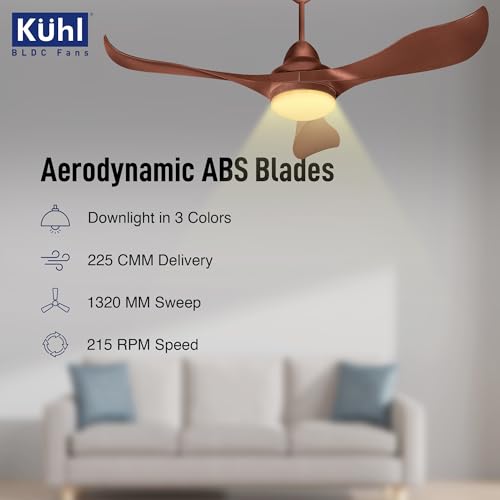 Image of KUHL Glanz F3 1320MM 65% Power Saving BLDC Ceiling Fan | BEE 5 Star Rated & ISI Marked | High Air Flow | 5Year Warranty on Motor By Brand |Free Installation | IoT Operate via Mobile & Alexa | Brown