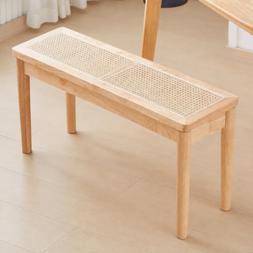 Jimenuco 40' Wooden Dining Bench with Hand Woven Rattan...