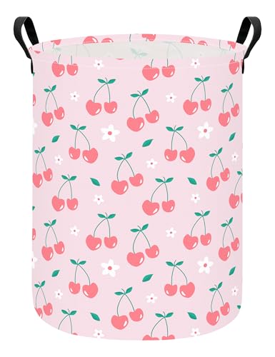 Image of Cherry Fabric Storage Bin Nursery Organizer Basket | Organizer Bin Dirty Clothes Collapsible Waterproof for College Dorms, Boys and Girls Bedroom,Bathroom