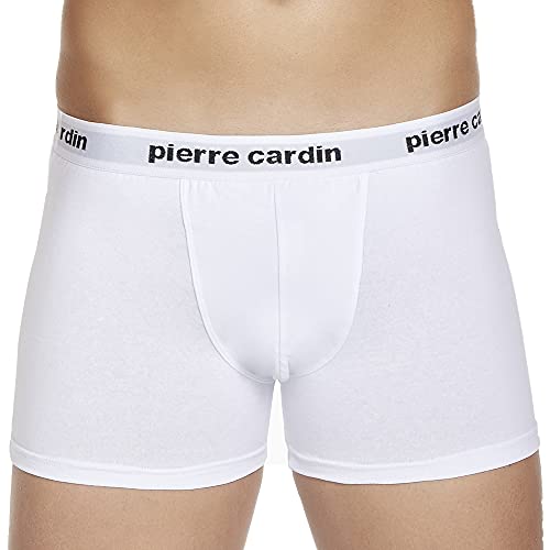 Pierre Cardin 2PCU104 Lot de 2 sous-vêtements pour homme en coton uni, élastique, sous-vêtements, blanc, noir, gris chiné et bleu - Blanc - L