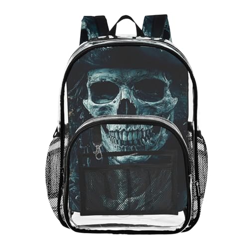 Clear Backpack Skull Gothic Retro, PVC Transparent Bag with Large Capacity for Boys, Girls, Men, Women, See Through Bookbag for School Work College Travel