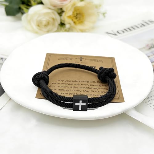 Image of Cross Bracelet Gifts for Baptism First Communion Confirmation, Christian Religious Christening Gift for Boys Men Son Girls Grandson Nephew Godson Teens
