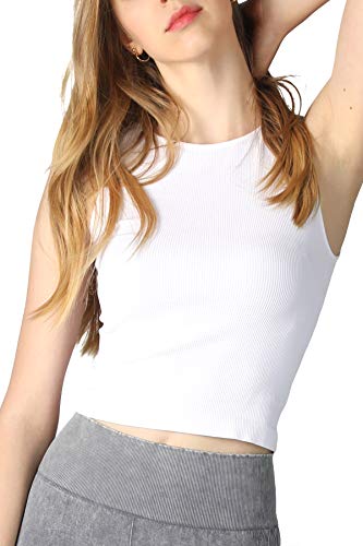 NIKIBIKI Women Seamless High Neck Ribbed Crop Top, Made in U.S.A, One Size (White)