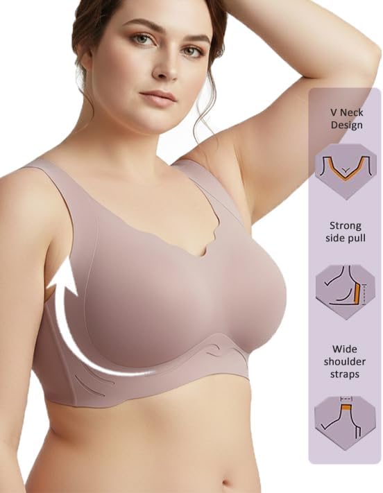 Women's Wireless Push Up Full Coverage Bra Supportive Seamless Tshirt Bra Comfortable No Underwire with Side Breast Support - Image 2