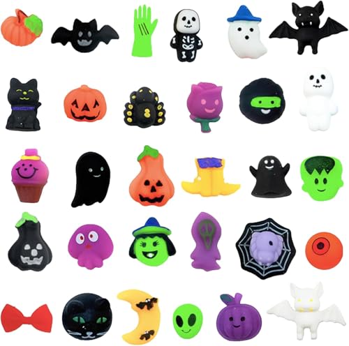 Halloween Squishy Pumpkin 30 Pack Fidget Sensory Stress Relief Toys Bulk Set Halloween Party Bag Fillers & Lucky Dip Gifts Squishy Anti-Stress Toys Boo Basket Stuffers Halloweenn Party Supplies