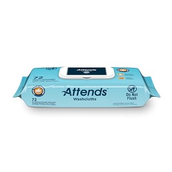 Attends Washcloths No-Rinse Disposable Cleansing Wipes for Incontinence, 7.8x11.8, Hypoallergenic Alcohol-Free with Aloe, Scented, 72ct Soft Pack