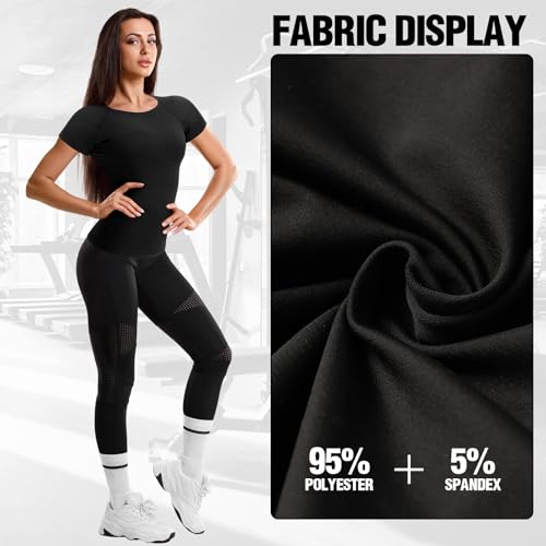 Coume 5 Pack Women's Compression Shirts Short Sleeve Workout Tops Crew Neck Athletic T Shirts Yoga Running Tight Tee4