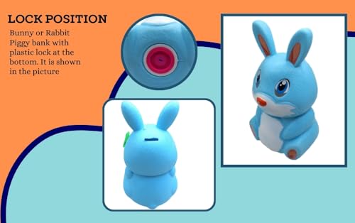 Image of Piggy Bank Toy for Kids with Lock & 2 Keys - Bunny Rabbit Shaped Coin Bank for Boys & Girls | BIS Certified Plastic Gullak | Money Saving Bank Gift for Toddlers 3+ Years | Made in India (Blue)