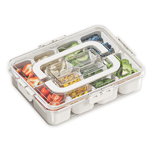 LACEEZEN Snackbox mit 8 Fächern, Picknick Box Snackdose mit Deckel und Griff, Legen Sie verschiedene Bonbons, Nüsse, Früchte und Kekse