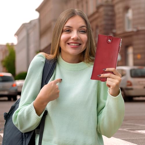 Banuce Full Grains Italian Leather Long Bifold Wallet for Women Large Capacity Clutch Purse ID Window 13pcs Card Holders Red2