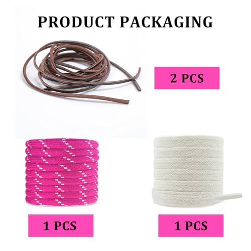 Image of 4Pcs Mixed Color Shoe Laces for Sneaker, Flat Leather Round Shoelaces Replacement Laces kit