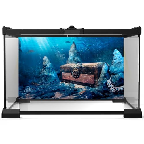 Image of Underwater Aquarium Background Aquarium Backdrop Treasure Chest with Bright Gold Treasure Box Adventurous Water Wealth Pirate Fish Tank Background Decor Vinyl 48x18in