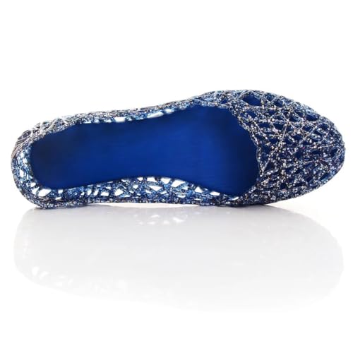 Image of Stunner Women Beach Jelly Shoes Slip On Crystal Summer Hollow Ballet Flats | Summer Cool PVC Breathable Outdoor Indoor Dressy Flat Sandals for Holiday Shopping Spa Swimming Pool