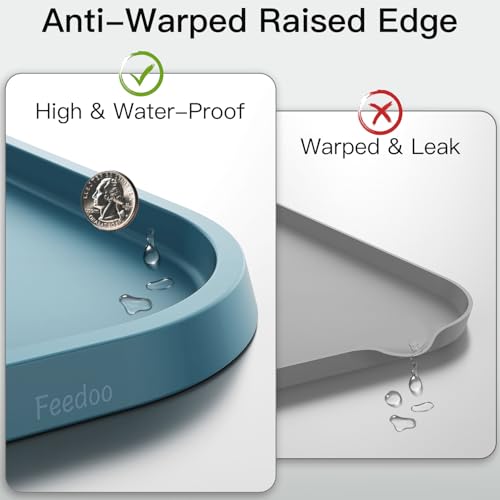 Feedoo Pet Feeding Mat [Warped Resistant Raised Edge], Water-Proof Silicone Placement for Food Water Bowls, Anti-Slip Base Protect Floor, BPA-Free&Dishwasher-Safe [18.5x11.5inch Small, Blue] by Feedoo - Used condition - Image 3