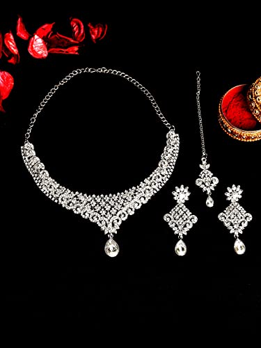 Image of Atasi International American Diamond Style Crystals Necklace with Earrings Jewellery Set for Women and Girls | Suited for Party, Wedding, Engagement, Special Occasions | Gift for Her