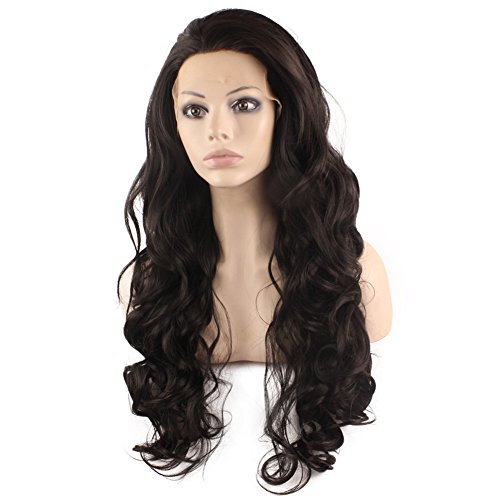 Miniatura 3 de Mxangel - Peluca de cabello sintético largo y ondulado con encaje frontal, color negro