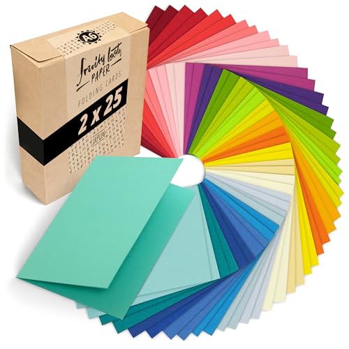 Japun - 50 farbige blanko Falt-Karten (2 x 25 Farben), Klapp-Karten zum gestalten, beschriften oder bedrucken - din A6-250 g/m² - bunt