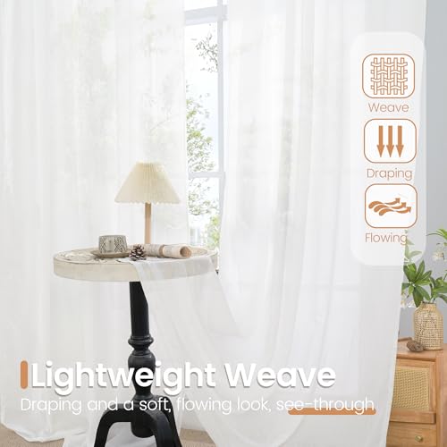Image of BGment Short White Curtains 40 Inch Length for Small Window - Linen Semi Sheer Drapes with Rod Pocket Light Filtering for Cafe Bedroom Kitchen Lightweight Rustic, 2 Panels Set, 30 X 40 Inch