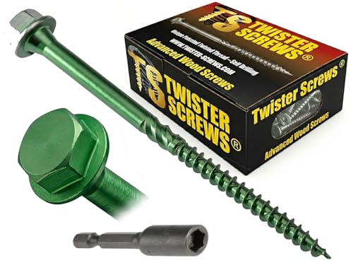 Twister Screws Hex Head Double-Threaded Timber Screw - 6.7 x 125mm - Green - Box of 25 | Hardened Carbon Steel | Self-Drilling/Self-Countersinking | Quick-Grab Sharp Point โ image 1